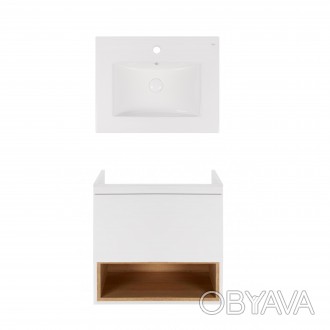 Комплект Qtap тумба підвісна Robin 600х580х437 мм White/Whitish oak + раковина у. . фото 1