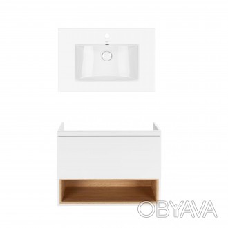 Комплект Qtap тумба підвісна Robin 700х580х437 мм White/Whitish oak + раковина у. . фото 1