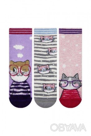 Носки теплые со стопперами махра для девочки Bross Арт 004641 Умный котик