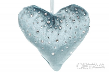 Подвесной бархатный декор со стразами Сердце, 13см, цвет - бирюзовый винтажный
Р. . фото 1