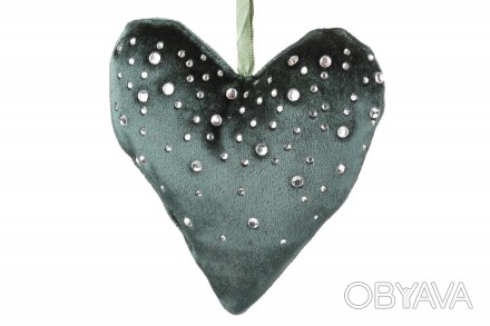 Подвесной бархатный декор со стразами Сердце, 13см, цвет – классический зеленый
. . фото 1