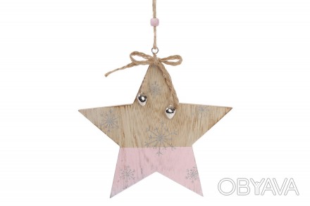 Новогоднее украшение-подвеска Звезда 17.5см, цвет – розовый с натуральным дерево. . фото 1