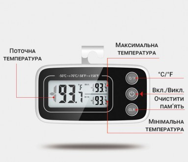 Кухонний термометр для вимірювання температури в холодильнику/морозильнику UChef. . фото 5