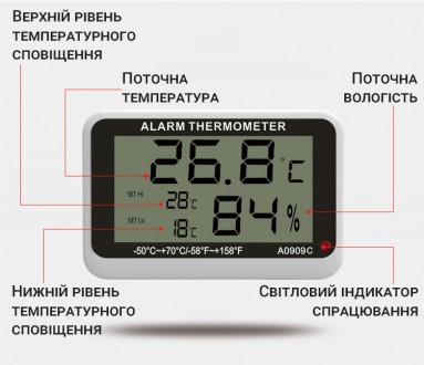Електронний термометр з гігрометром для холодильників з індикацією верхньої та н. . фото 7