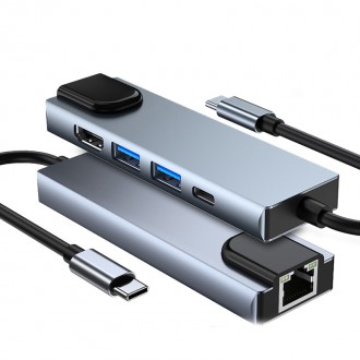 Багатопортовий USB-C хаб на 5 роз'ємів для заряджання, передачі даних та трансля. . фото 3