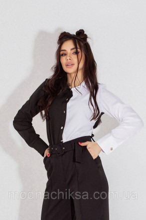 Блузка №494 размер 42-44,46-48 Ткань софт цвета-чёрный+беж,чёрный+белый,чёрный+р. . фото 3