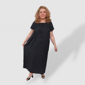 Летнее штапельное длинное платье в горох Турция большие размеры 56-62 Merve Moda. . фото 10