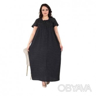 Летнее штапельное длинное платье в горох Турция большие размеры 56-62 Merve Moda. . фото 1