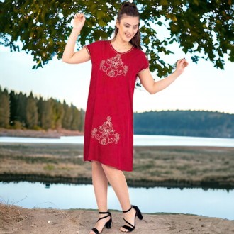 Летнее женское прямое свободное платье-миди c вышивкой, штапель Merve Moda 424
Ш. . фото 4