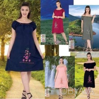 Женское прямое платье-миди c вышивкой (р.50-56), штапель, Турция Merve Moda 298
. . фото 1