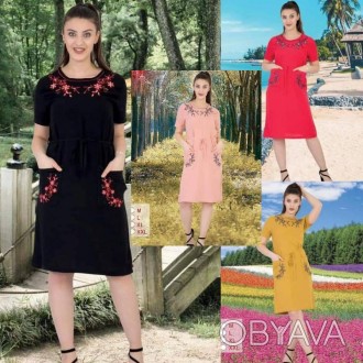 Женское летнее платье c вышивкой (р. 48-54), штапель,Турция Merve Moda 342