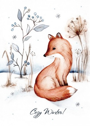 Нежная зимняя открытка с лисичкой Cozy Winter. Автор Марина Суржек
	Плотная бума. . фото 2