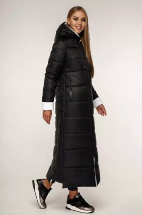 
Зимняя куртка макси с силиконом на молнии с контрастной подкладкой и капюшоном
. . фото 4