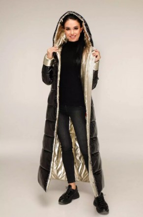 
Зимняя куртка макси с силиконом на молнии с контрастной подкладкой и капюшоном
. . фото 3