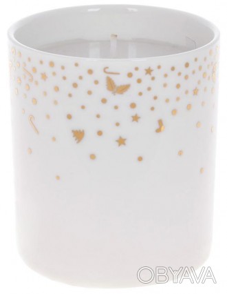 Декоративная свеча "Зимняя феерия" в фарфоровом стаканчике. Объем стаканчика: 32. . фото 1