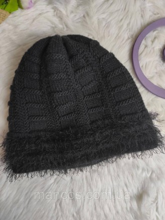 Женская зимняя шапка AGBO черная вязаная двойная с травкой 
Состояние: б/у, в ид. . фото 3