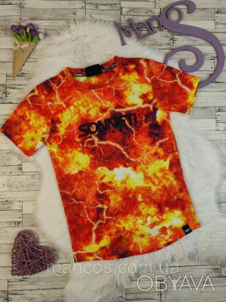 Детская футболка Sonneti для для мальчика яркого цвета с огненным принтом 
Состо. . фото 1