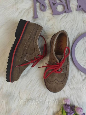 Детские туфли Eli для девочки Hand Made in Spain коричневые на шнуровке 
Состоян. . фото 3