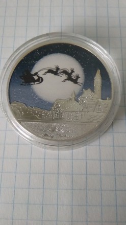 Новорічна Різдвяна монета. Монета нова. Розмір: 40*3 мм. Матеріал: посріблений с. . фото 2
