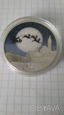 Новорічна Різдвяна монета. Монета нова. Розмір: 40*3 мм. Матеріал: посріблений с. . фото 1