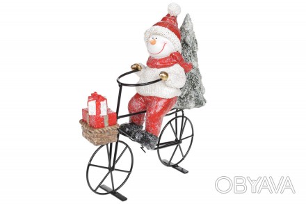 Декоративная фигура Снеговик на велосипеде, 27см, цвет - красный
Размер 23*9*26.. . фото 1