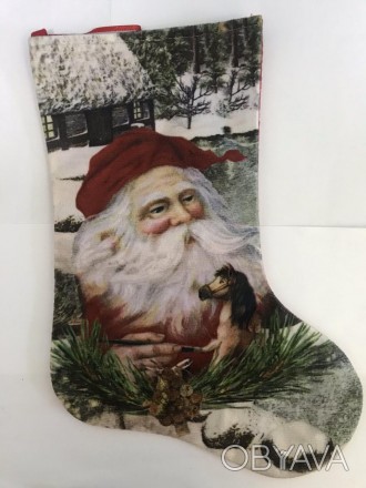 Носок для подарков новогодний с принтом 34*24 см продается оптом с доставкой по . . фото 1