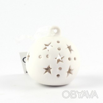 Новорічна іграшка куля з зірками з високоякісної кераміки зі світлодіодним підсв. . фото 1