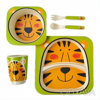 Посуда детская бамбук "Тигр" 5пр/наб (2тарелки, вилка, ложка, стакан) 
 
Отправк. . фото 1