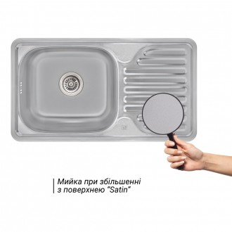 Кухонна мийка Lidz 7642 0,8 мм Satin виготовлена з високоякісної нержавіючої ста. . фото 4