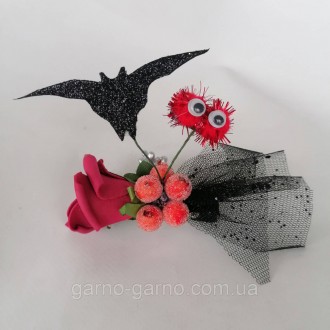 Заколка на хеллоуин роза паук летучая мышка чёрная кошка шляпа ведьмы ручная раб. . фото 3