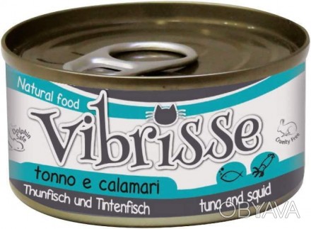 Консервований корм для дорослих кішок Vibrisse Tuna and Squid у банках на основі. . фото 1