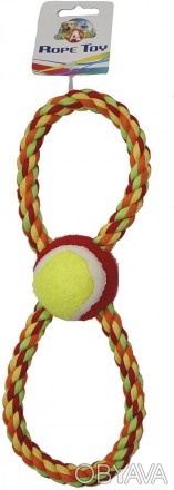 Іграшка у формі вісімочки з тенісним м’ячиком з палітурних волокон бавовни.
Ця і. . фото 1