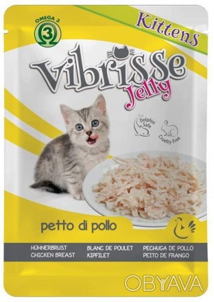 Консервований корм для котят Vibrisse Jelly Kittens в паучках з куркою в желе. П. . фото 1