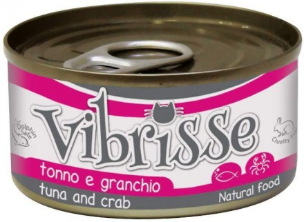 Консервований корм для дорослих котів Vibrisse в банках на основі тунця і краба.. . фото 2