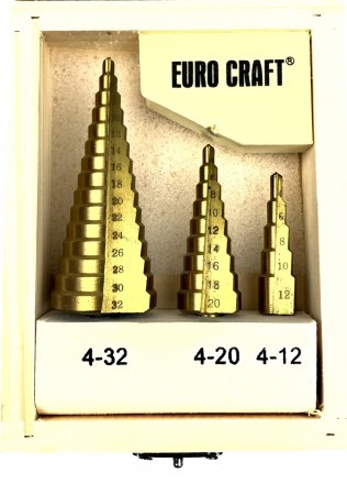 Ступенчатые сверла Euro Craft из быстрорежущей стали (HSS) с покрытием из титана. . фото 3