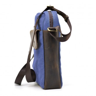 Вертикальная модель мужской сумки из канвас с кожаными вставками из кожи крейзи . . фото 5
