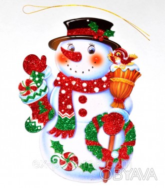 
Новогоднее украшение для декора окон, стен Снеговик
	Материал - картон
	Двухсто. . фото 1