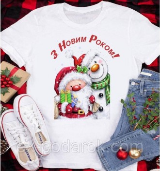 Футболка новогодняя детская "З Новым Роком" со Снеговиком и Дедом Морозом. Чернигов. фото 1 Футболка новогодняя детская "З Новым Роком" со Снеговиком и Дедом Морозом. Чернигов. фото 1