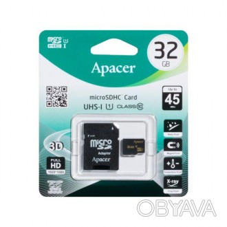 Карта Пам'яті Apacer MicroSDHC 32gb 10 Class & Adapter (Чорний). . фото 1