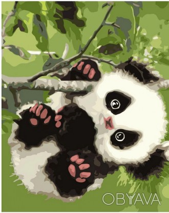 Набір для розпису по номерах SV-0081 "Малесенька панда на гілці", розміром 30х40. . фото 1