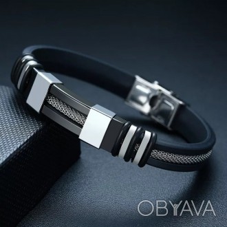 
 
 Мужской кожаный браслет со стальными вставками Black/Silver
Кожаные браслеты. . фото 1
