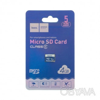 
Карта Памяти Hoco MicroSD 4gb 6 Class Синий 
. . фото 1