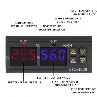 
Терморегулятор термостат + влагомер цифровой 2 LCD SENSOR STC-3028, для обогрев. . фото 4
