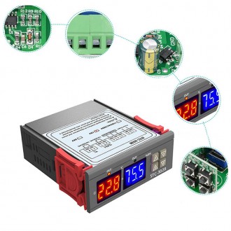 
Терморегулятор термостат + влагомер цифровой 2 LCD SENSOR STC-3028, для обогрев. . фото 3