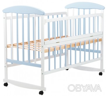 Кроватка детская Наталка ОБГО откидной бок ольха бело-голубая