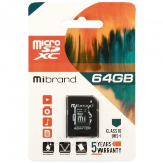 Карту пам'яті microSDXC Mibrand 64 GB Сlass 10 можна використовувати для мобільн. . фото 2