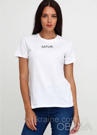 Классическая женская футболка 18Ж425-17-П1 S A T U R белая с круглым вырезом гор. . фото 1