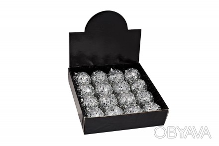 Набор (16шт) елочных шаров с декором из глиттера 8см, цвет - серебро
Материал: п. . фото 1