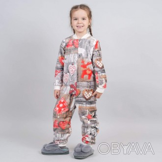 Детская теплая пижама комбинезон для девочки Новогодняя 92