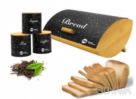 Хлебница из бамбука и металла с баночками для сыпучих продуктов 3 шт. Zepline ZP
